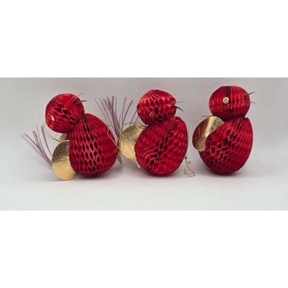 Vintage Holt Howard Paper Honeycomb Red Bird w Tinsel Christmas Ornament